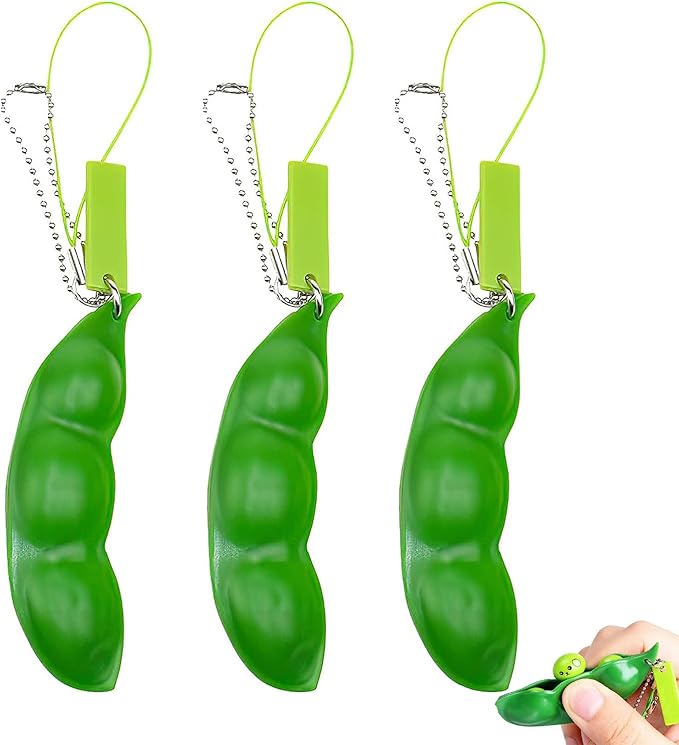 3 Stück ADHD Fidget Toys, Fidget Schlüsselanhänger, Erbse, Stress Toys, Quetschbohnen Schlüsselanhänger, Für Schlüssel Anti-Stress Entlastende(Grün)
